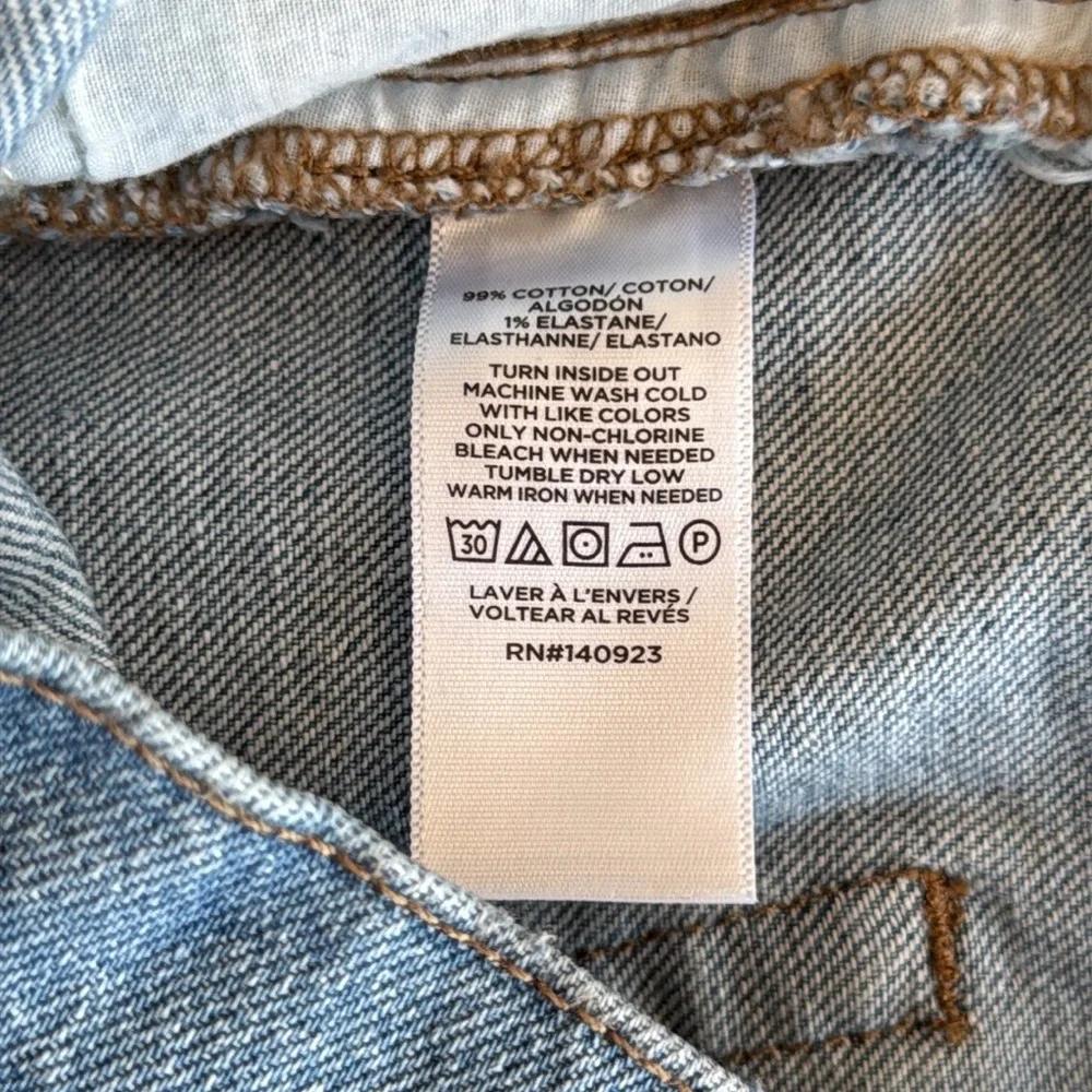 LOFT Button Front High Rise Destructed Cut Off Blue Denim Jean Shorts 32/14